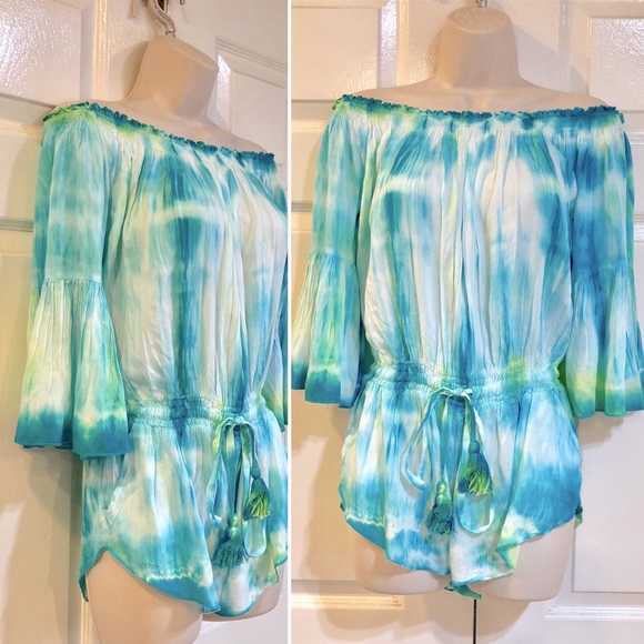 NWT-BOHO SOUL-Tie Dye-Off Shoulder Romper-Sz S - Picture 1 of 5